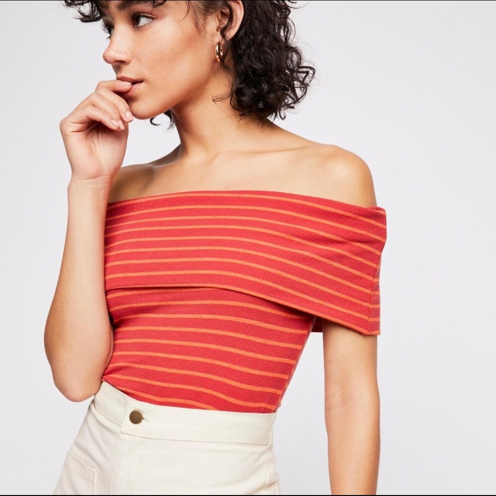 💗HP💗New Free People Pink Stripe Off Shoulder Top